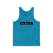 Load image into Gallery viewer, side hustle co unisex aqua tank top with Old English Logo
