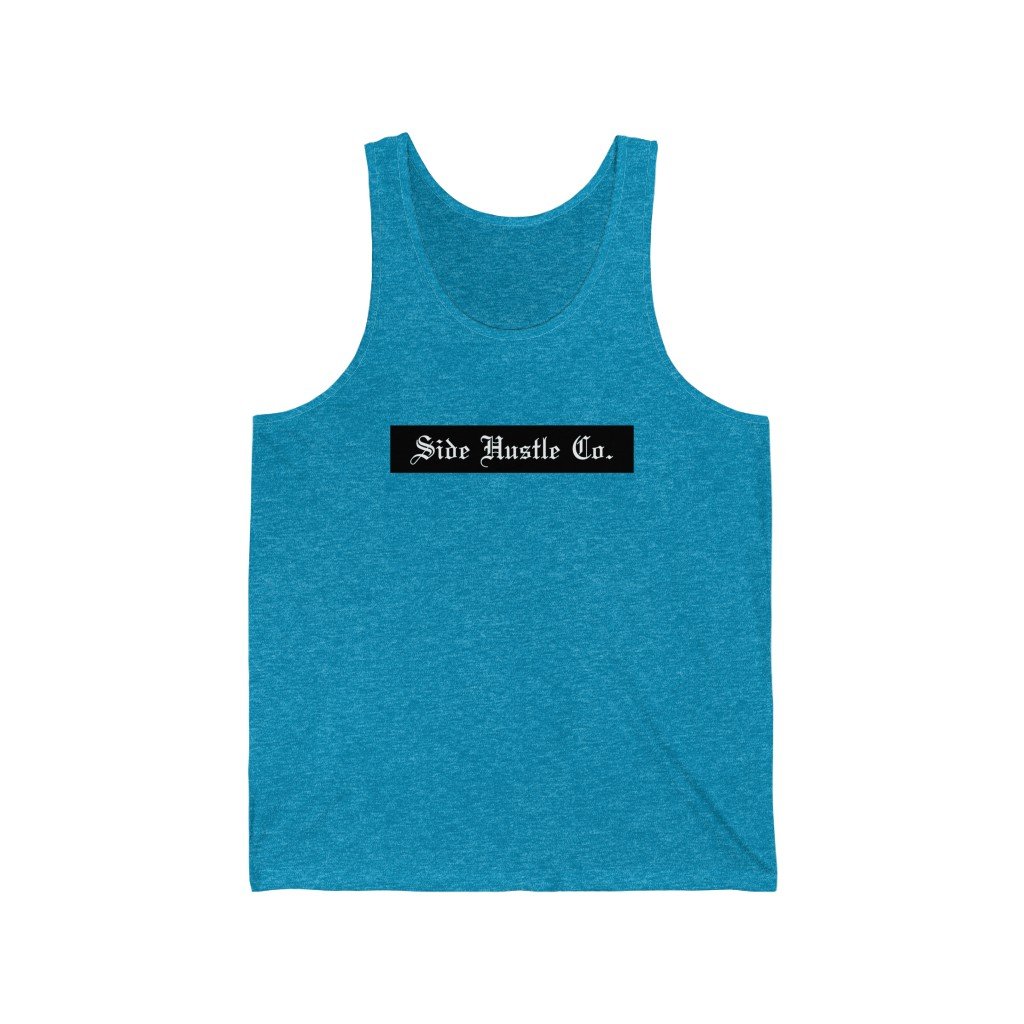 side hustle co unisex aqua tank top with Old English Logo