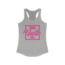 Load image into Gallery viewer, side hustle co women&#39;s grey racerback tank top with pink knockout logo
