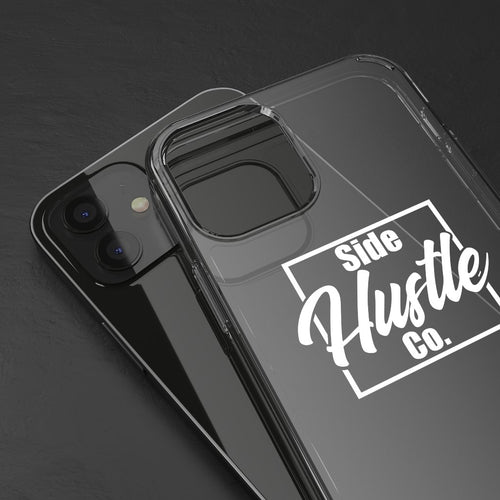 side hustle co clear iPhone cases with white knockout logo