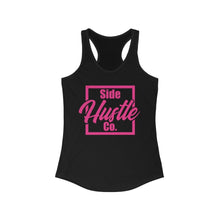 Load image into Gallery viewer, side hustle co women&#39;s black racerback tank top with pink knockout logo
