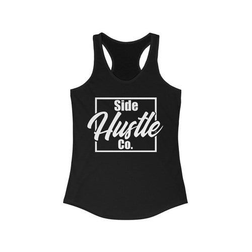 side hustle co women's slim fit racerback black tank top with knockout logo