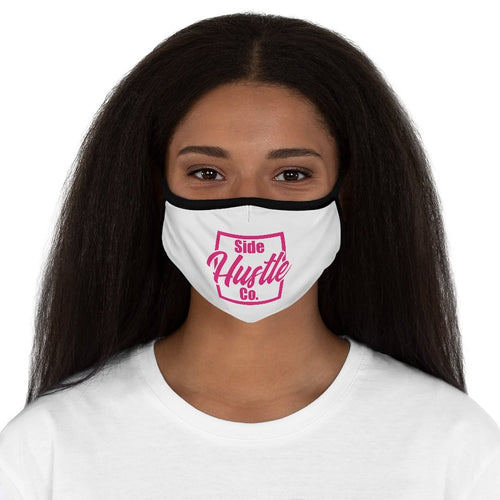 side hustle co white fitted polyester face mask with pink knockout logo