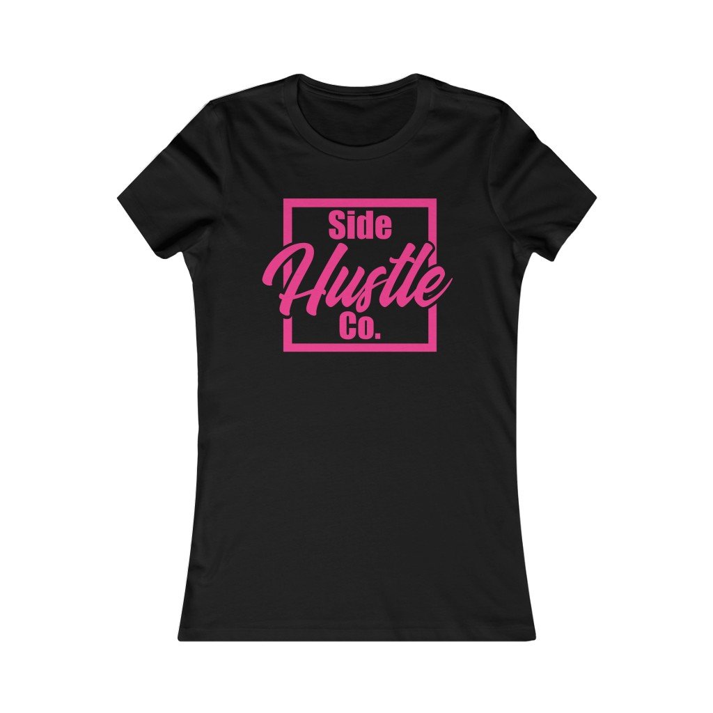 side hustle co women's slim fit black tee with knockout logo