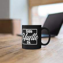 Load image into Gallery viewer, side hustle co black 11oz coffee mug with knockout logo
